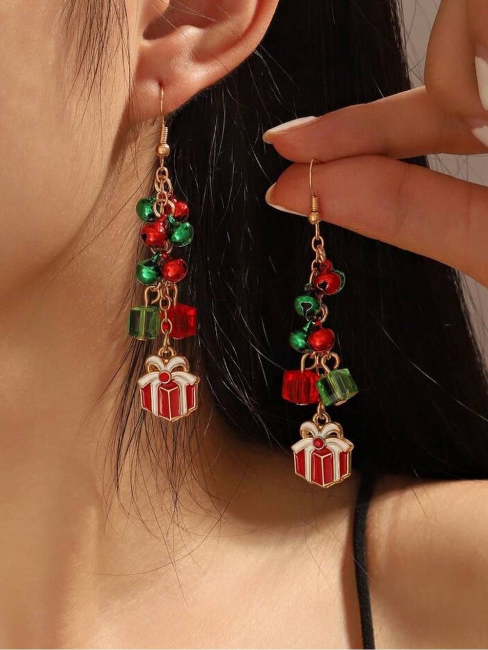 1 Pair New Christmas Color Bell Alloy Gift Earrings, Christmas Gift For Women,